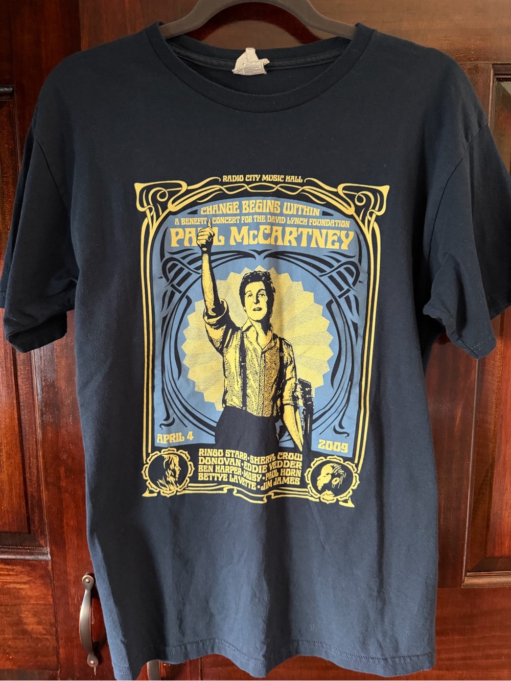 Paul McCartnet concert Graphic Tee - Black with Yellow & Blue Print